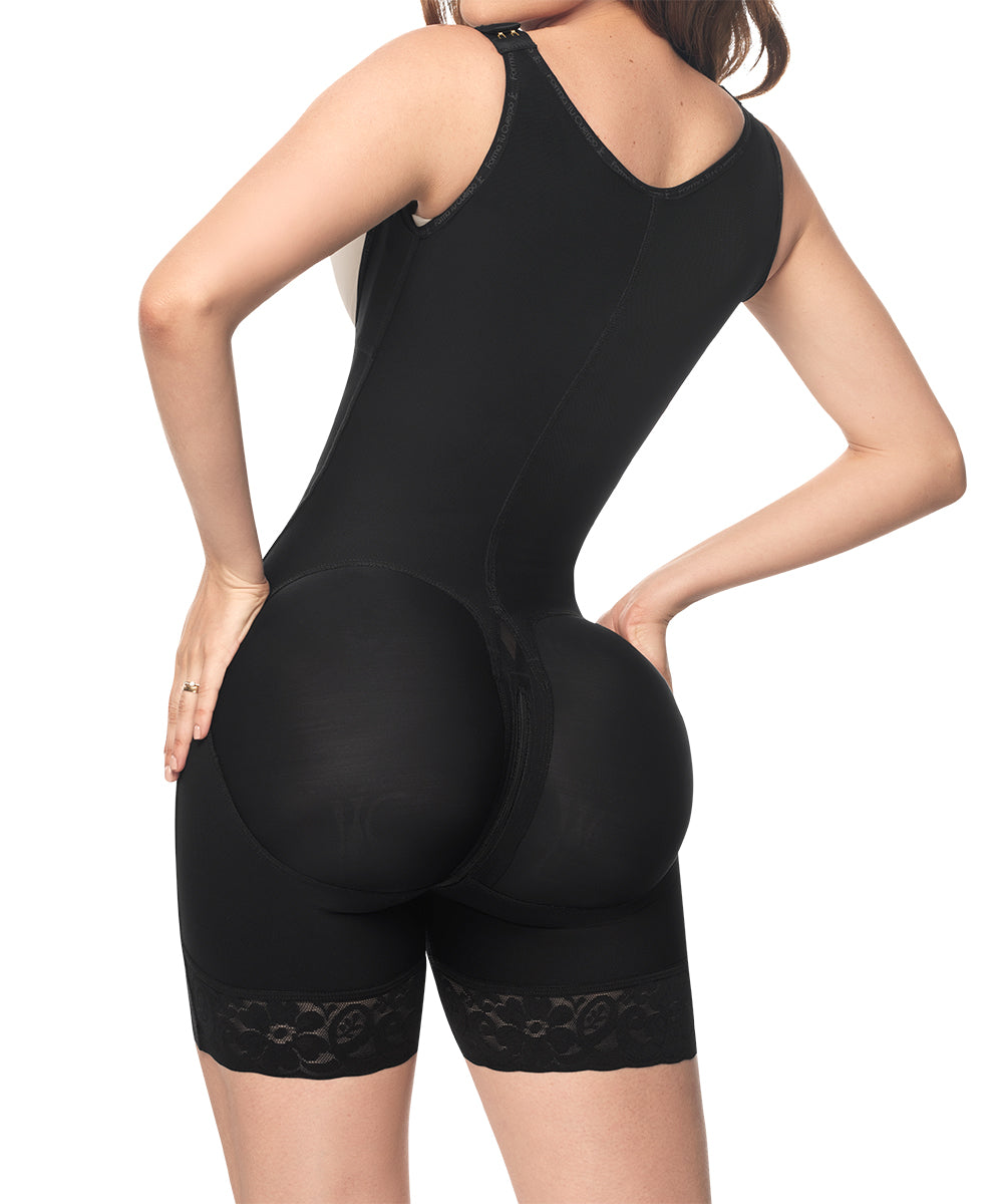 Strapless Thong Bodysuit • Wide Straps • Central Zipper • Beige • Black ( Ref. LUX-013 / LUX-213 )