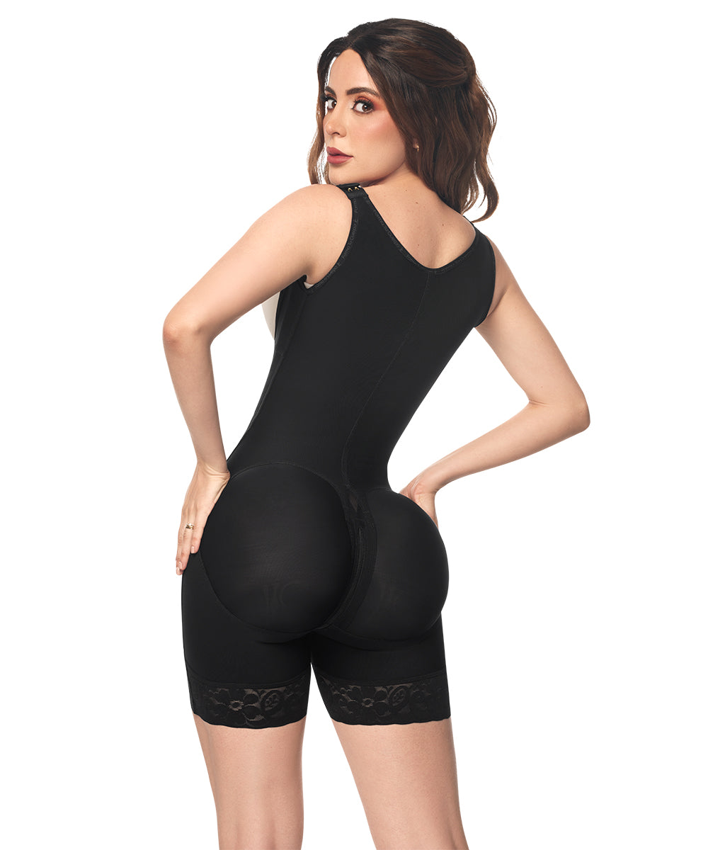 Strapless Thong Bodysuit • Wide Straps • Central Zipper • Beige • Black ( Ref. LUX-013 / LUX-213 )