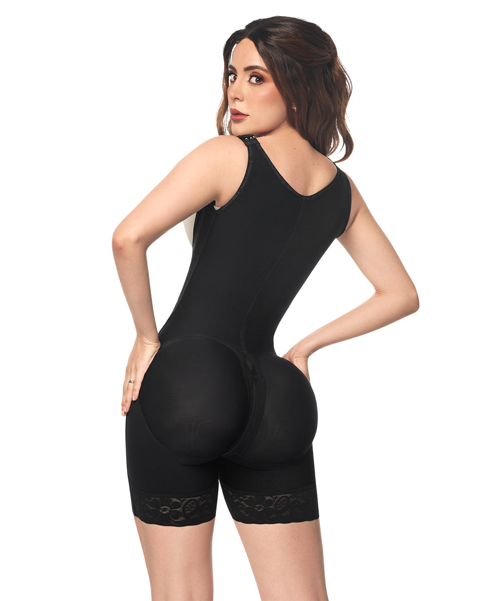 Strapless Thong Bodysuit • Wide Straps • Central Zipper • Beige • Black ( Ref. LUX-013 / LUX-213 )