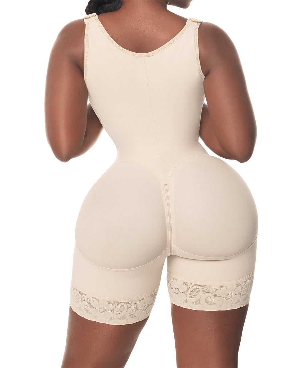 Strapless Thong Bodysuit • Wide Straps • Central Zipper • Beige • Black ( Ref. LUX-013 / LUX-213 )