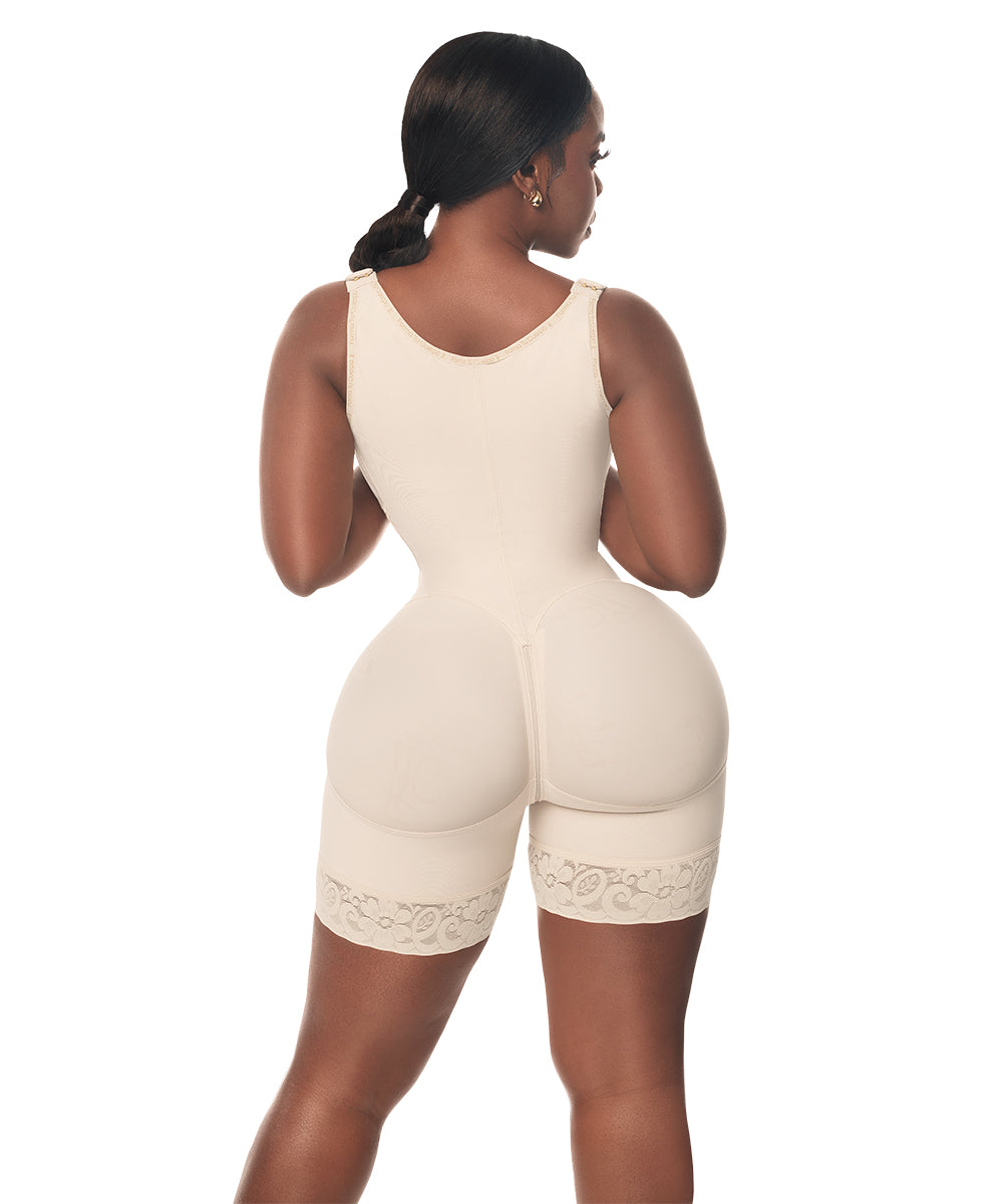 Strapless Thong Bodysuit • Wide Straps • Central Zipper • Beige • Black ( Ref. LUX-013 / LUX-213 )