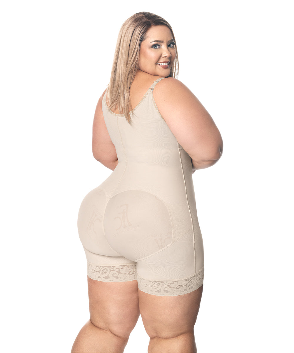 Open Bust Bodysuit Mid Thigh • Straps • Lateral Zipper • Beige • Black  ( Ref. O-010 / O-016 )