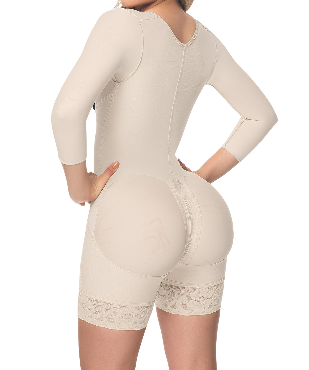 Open Bust Bodysuit Mid Thigh • Long Sleeves • 3 Compression