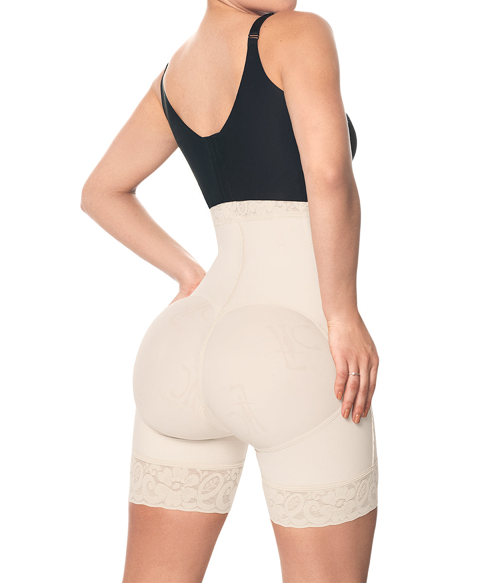 Strapless Bodysuit Open Bust Mid Thigh • Lateral Zipper • Beige  (Ref. O-050)