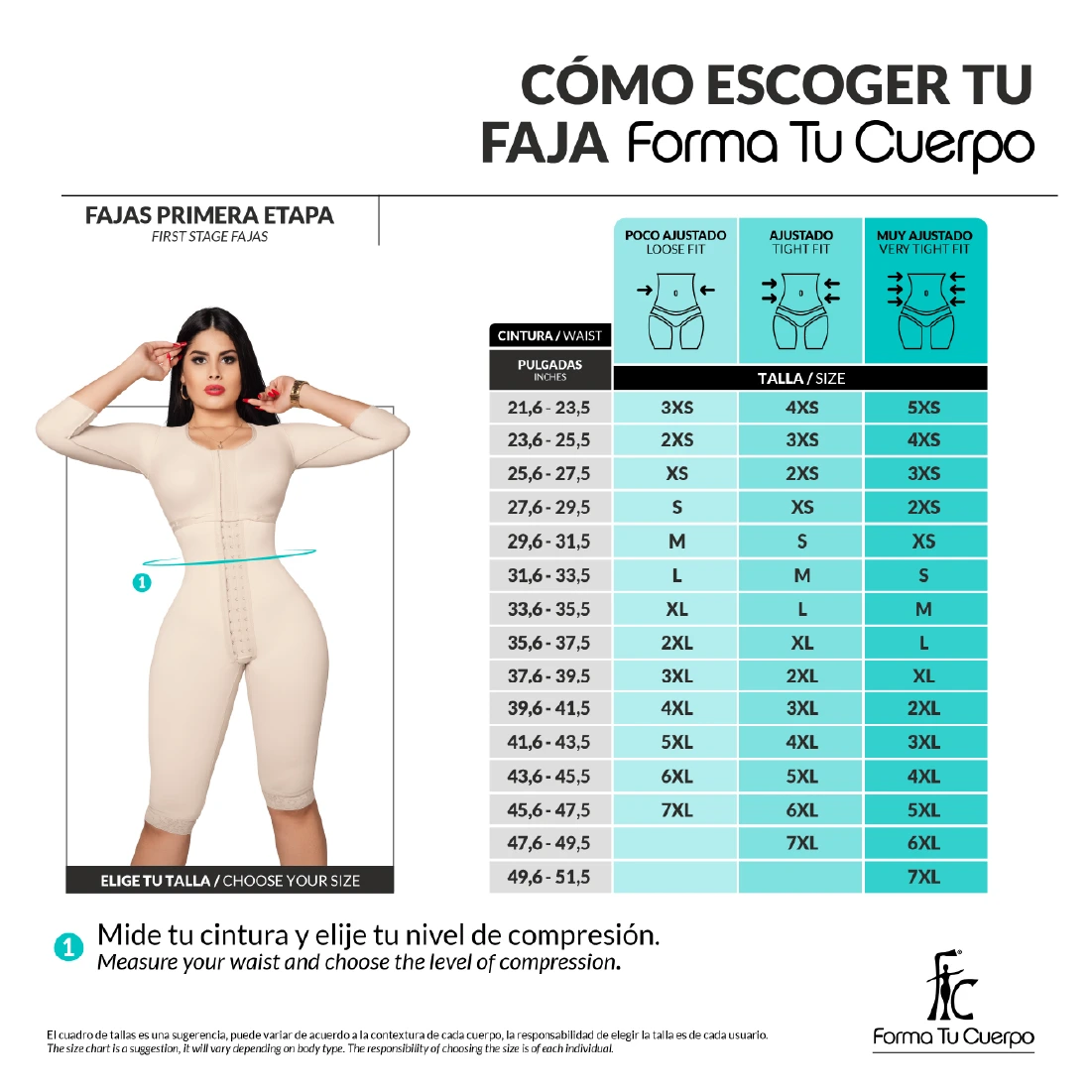 Knee Length Open Bust Bodysuit • Long Sleeves • 3 Compression Hook Levels • Perineal Zipper • Beige • Black ( Ref. O-025 / O-225 )