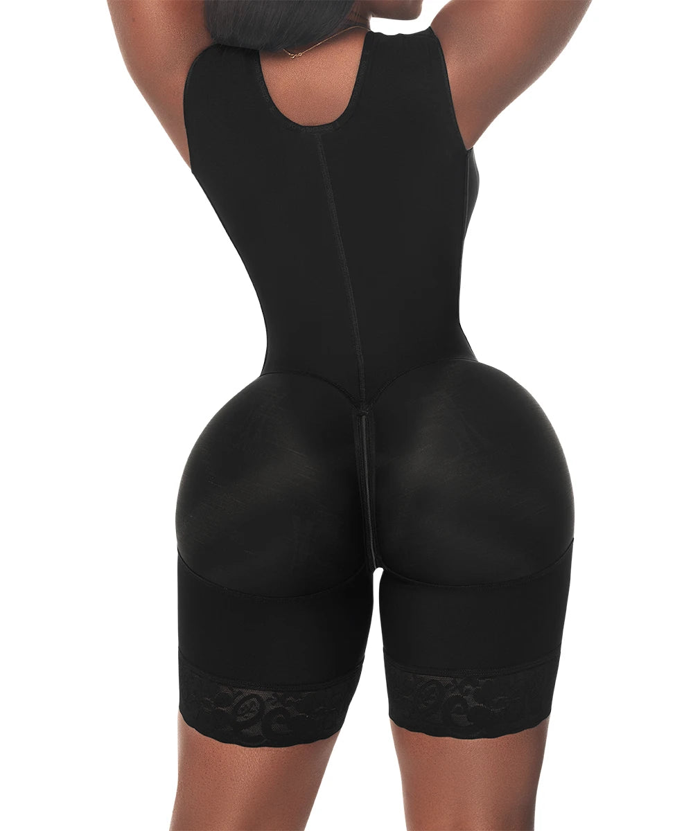 BBL• Mid Thigh Bodysuit With Bra • 3 Compression Hook Levels • Perineal Zipper • Black (One Size for Hips and another for Waist) (Ref. LUXBBL-293 | Ref. LUXBBL-093)