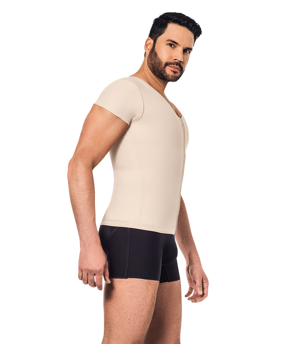 Compression Vest For Men • Posture Corrector • Center Zipper • For Men • Beige • Black ( Ref. H-002 / H-005 )
