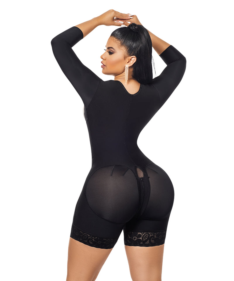 Open Bust Bodysuit Mid Thigh - Long Sleeves - Center Clasps - Perineal –